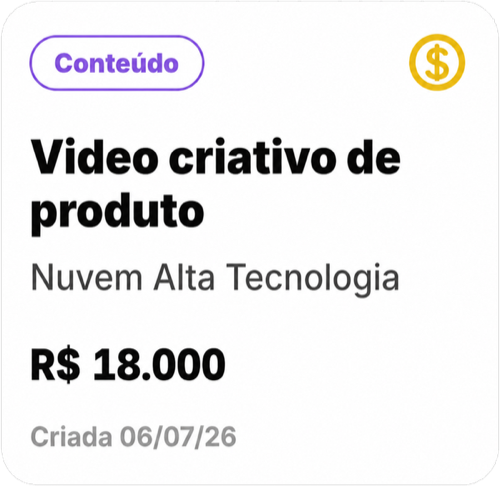Video criativo de produto · Nuvem Alta Tecnologia · R$ 18.000